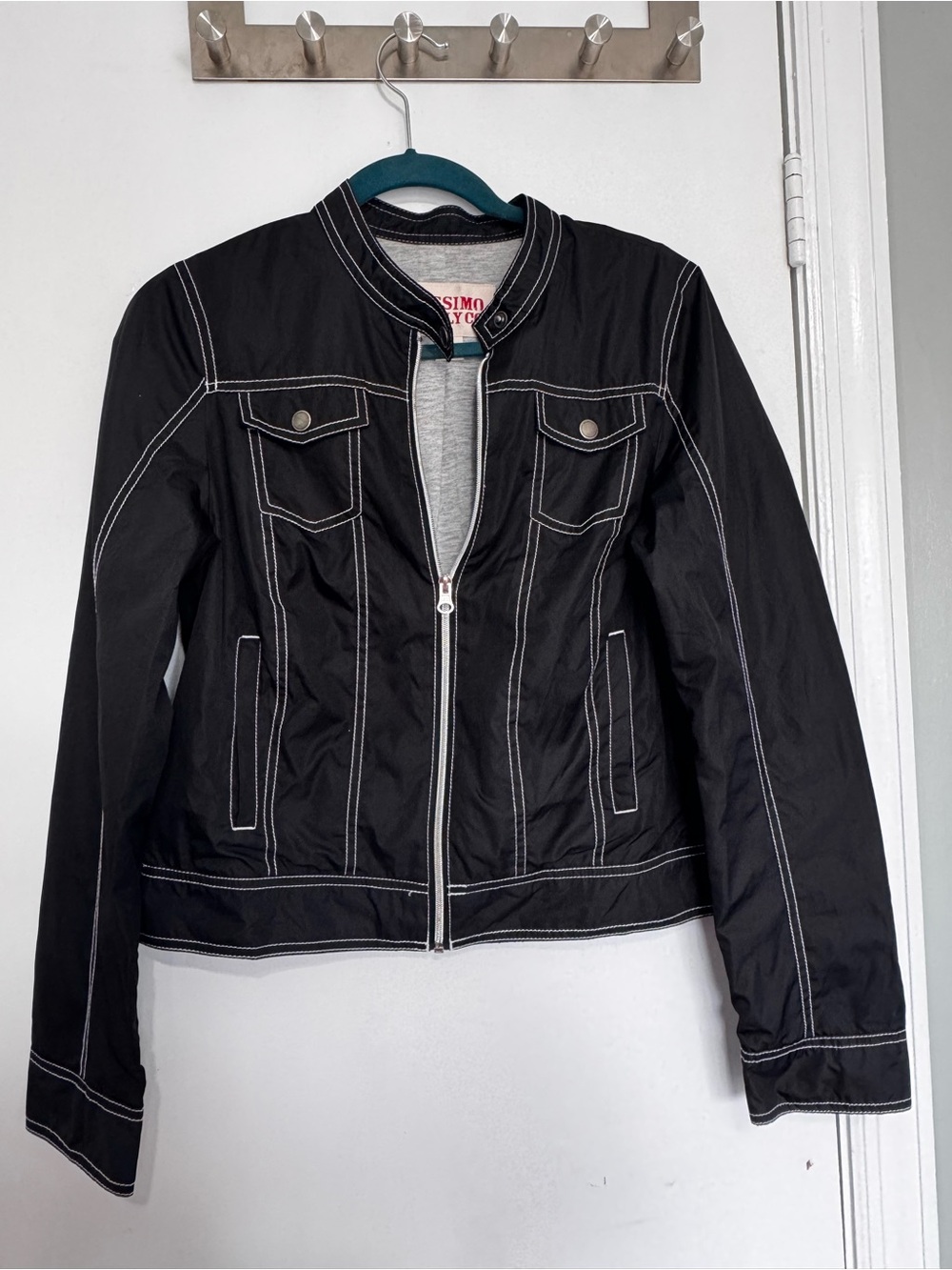 Mossimo Supply Co. Black Bomber Jacket with White Contrast Stitching